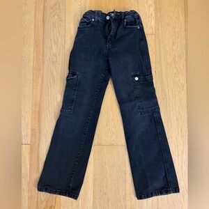 Zara Black Distressed Denim Cargo/Utility Pants